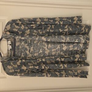 Nicole Miller New York 100% Linen Camouflage Hooded Cardigan Size L